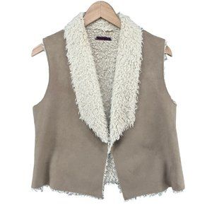 Velvet Faux Suede Open Vest Womens Brown Faux Fur Lined Size P One Size